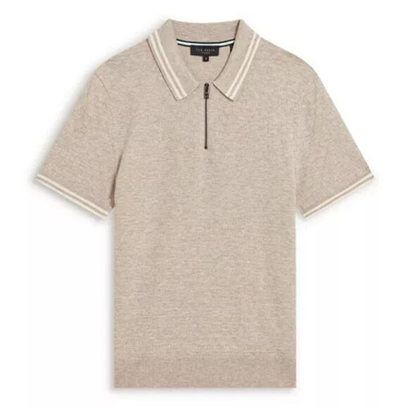 Ted Baker Mahani Men's Tan 1/4 Zip Pullover Polo Shirt - Large (EU4) - NWT - Picture 1 of 6